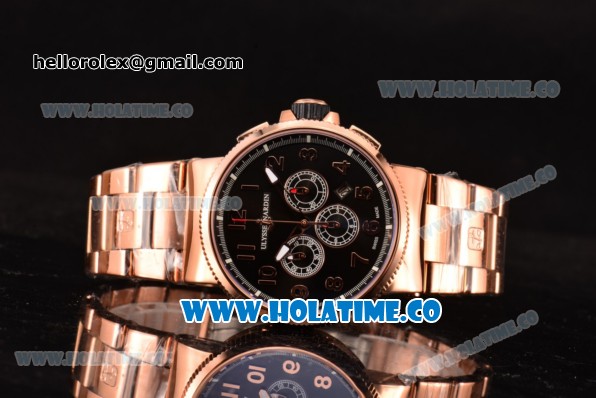 Ulysse Nardin Maxi Marine Chrono Swiss Valjoux 7750-SHG Automatic Rose Gold Case/Bracelet with Black Dial and Arabic Numeral Markers (EF) - Click Image to Close